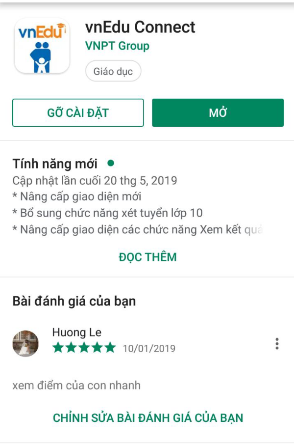 Trên hệ điều hành Android, vào CH Play tìm kiếm với từ khóa: vnEdu Connect và chọn tải ứng dụng