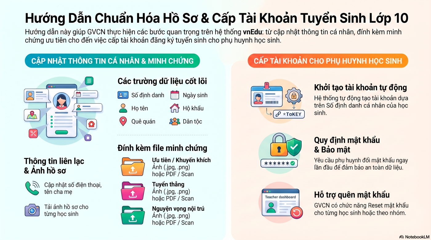 [Tuyển sinh 10] Hướng dẫn GVCN THCS chuẩn hóa hồ sơ, cấp tài khoản nộp hồ sơ trực tuyến cho PHHS