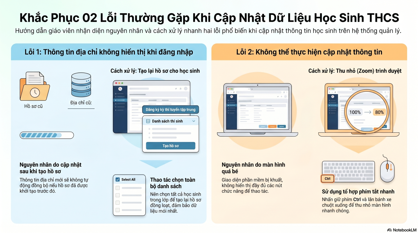 Một số lỗi thường gặp phải khi cập nhật dữ liệu của giáo viên THCS